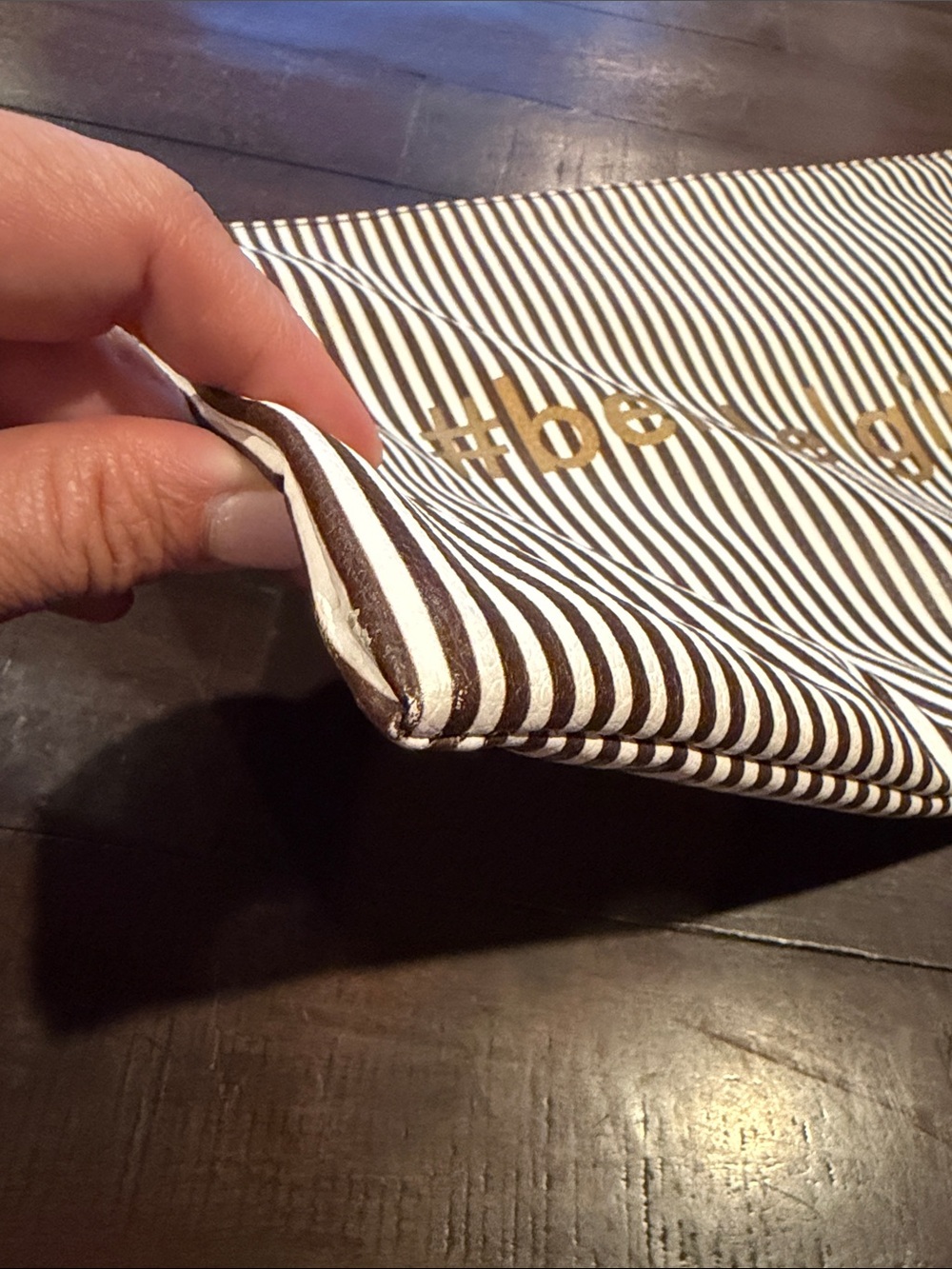 henri bendel Brown and White Striped "#bendelgirl" Cosmetic Pouch - Picture 8 of 8
